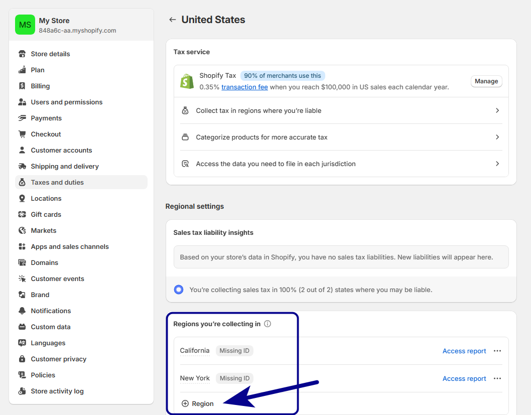 set up dropshipping sales tax in Shopify